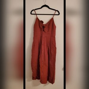 Express Linen-Blend Button Front Tie Midi Dress - Size Medium - NEW